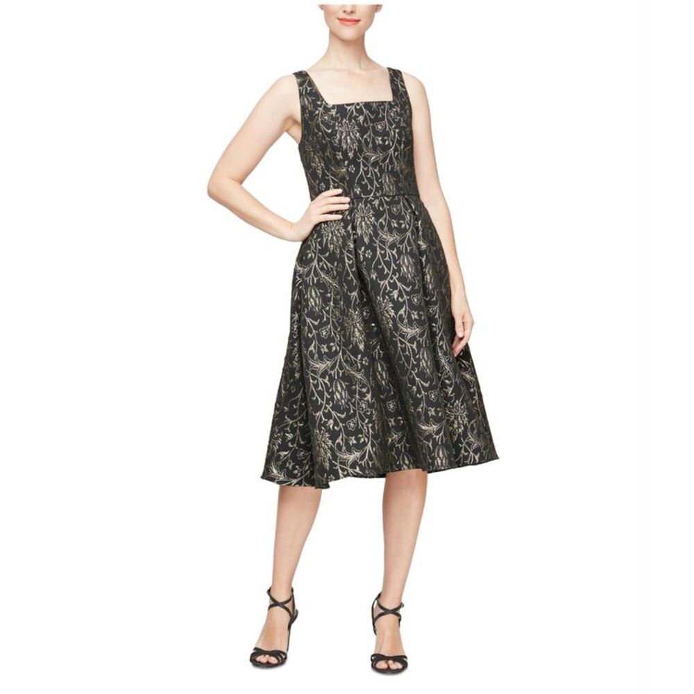 ALEX & EVE Womens Floral Square Neck A-line Dress, NWT